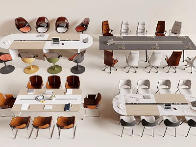 Modern Conference Table Design With Various Chairs For Office Meeting Spaces 3d model