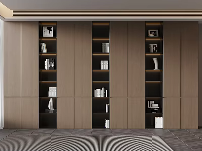 Modern Built in Bookcase Design With Shelves Books And Decorative Items 3d model