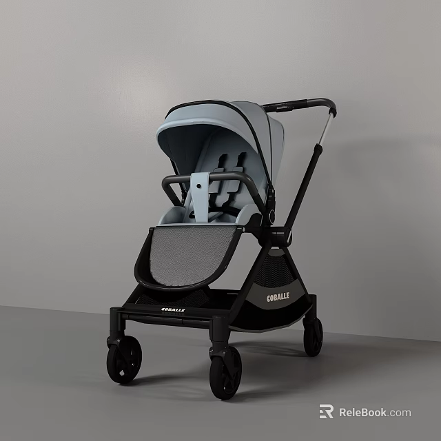 Modern Gray And Black Baby Stroller With Comfortable Seat And Black Frame 3d model 