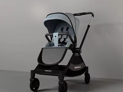 Modern Gray And Black Baby Stroller With Comfortable Seat And Black Frame 3d model