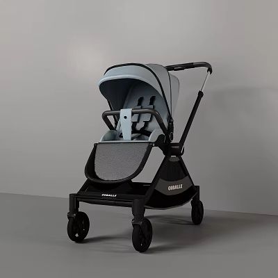 Modern Gray And Black Baby Stroller With Comfortable Seat And Black Frame 3d model