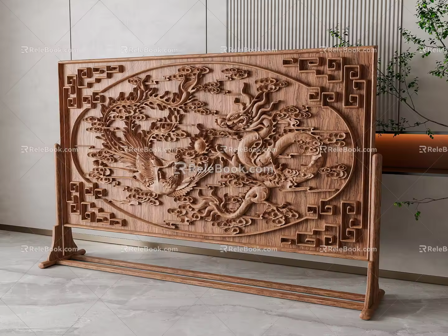 Wood carving screen partition 3d model