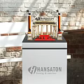 Hansaton Display Shelves Exhibition Booth Design With Since 1956 Signage And Red Carpet