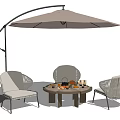 Woven Outdoor Chairs With Round Table And Patio Umbrella For Relaxing Patio Area