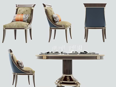 Elegant Dining Table Set With Upholstered Chairs And Ornate Leg Design 3d model