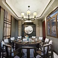 Traditional Chinese Style Restaurant With Wooden Decor Hanging Lanterns Long Tables And Benches