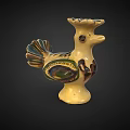 Handcrafted Ceramic Chicken Decor With Colorful Feather Design And Yellow Base 3d model