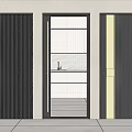 Modern Minimalist Dark Wood Hinged Doors with Ribbed Panels Glass Insert and Gold Accents