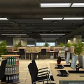 Spacious Public Office Space With Desks Computers File Cabinets Plants And Lighting 3d model