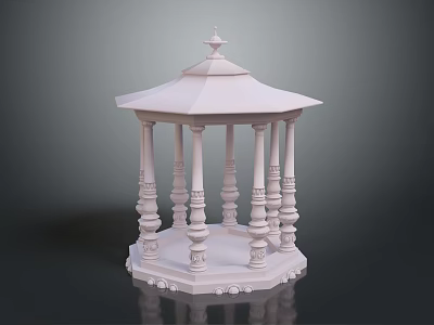 Classical White Gazebo With Octagonal Base Ornate Columns Carvings And Spired Roof Design 3d model