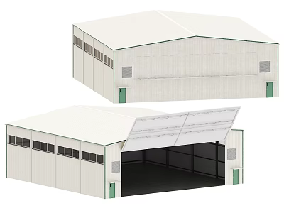 Industrial Factory Building With Steel Structure White Roof Multiple Windows And Open Roof Design 3d model