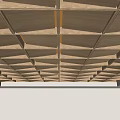 Wooden Ceiling with Geometric Panel Design and Recessed Lighting Details