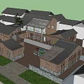 Boutique Guesthouse Building With Wooden Structure Terrace Outdoor Dining Tables Lawn And Stone Paved Path