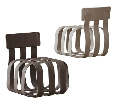 Modern Wooden Leisure Chair With Unique Curved Slat Structure And Color Options 3d model
