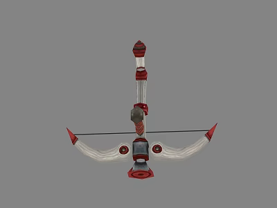 Red And White Bow With Curved Limbs And Decorative Design As Traditional Weapon 3d model