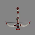 Red And White Bow With Curved Limbs And Decorative Design As Traditional Weapon