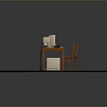 Wooden Home Office Furniture Desk With Chair Laptop And Monitor Setup