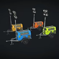Portable Outdoor Mobile Light Towers With Multiple Lamps And Colored Wheeled Bases