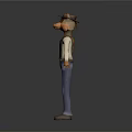 3D Cartoon Fox Game Character With Brown Hat Patterned Vest Blue Jeans And Boots
