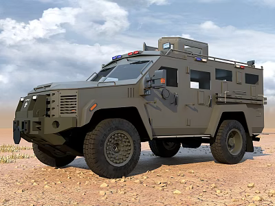Gray Armored Military Car With Police Lights For Off Road Use 3d model
