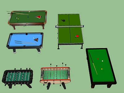 Indoor Sports Equipment Collection Including Billiard Ping Pong And Foosball Tables 3d model