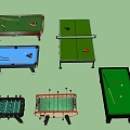 Indoor Sports Equipment Collection Including Billiard Ping Pong And Foosball Tables