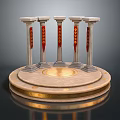 Classical Architectural Columns On Circular Platform With Red Ornaments And Golden Trim