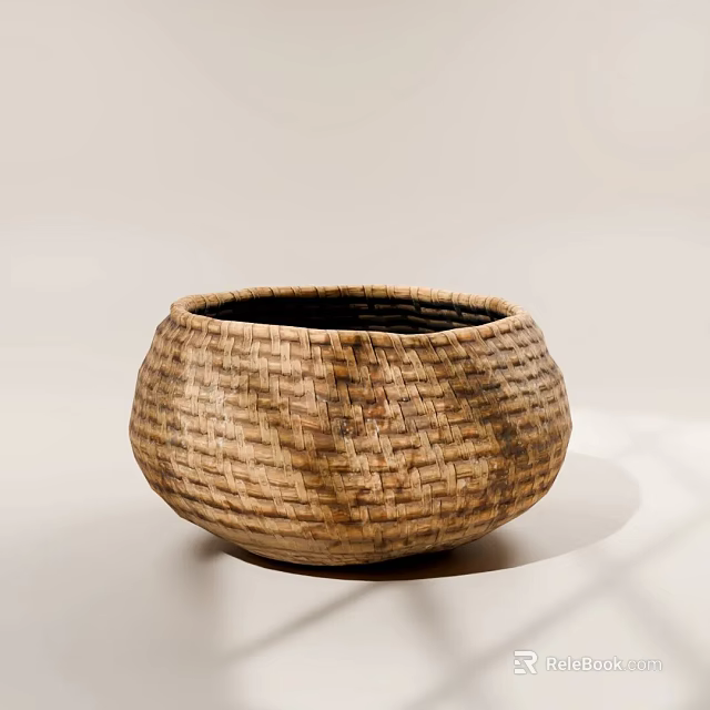 Woven Storage Basket in Natural Brown Round Shape for Home Organization 3d model 