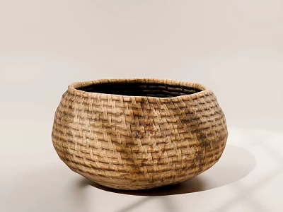 Woven Storage Basket in Natural Brown Round Shape for Home Organization 3d model