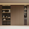 Modern Built in Wooden Bookcase With LED Lighting And Decorative Items In Interior Design