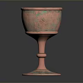 Copper Decorative Household Cup With Tall Stem Intricate Patterns And Green Accents