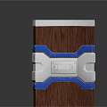 Modern Structural Component With Wooden Panel Silver Metal And Blue Accents