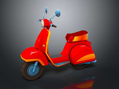 Vintage Red Scooter With Orange Accents And Blue Wheels On Dark Background 3d model