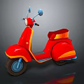 Vintage Red Scooter With Orange Accents And Blue Wheels On Dark Background