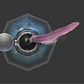 Decorative Inkwell With Pink Feather Blue Black Design Metallic Rim And Dark Background