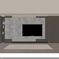 Minimalist Modern TV Wall Interior With Built-in TV Light Gray Panel And Dark Wooden Cabinets