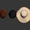 Three Different Colored Wigs and Wide Brim Straw Hat for Daily Use