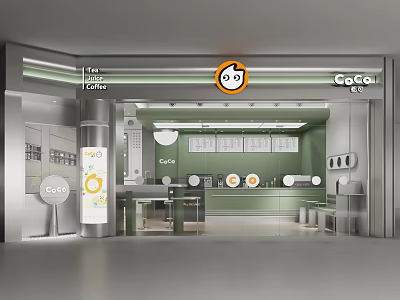 Modern Milk Tea Shop Interior With Green Walls Counter Menu Boards And Lighting 3d model