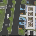 Modern Community Road Facilities Layout With Parking Lots Green Belts Pedestrian Paths And Sports Venues