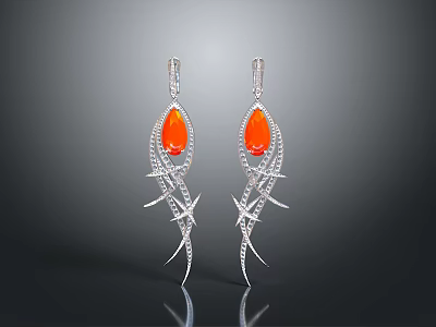 Elegant Modern Silver Earrings With Red Gemstone Accents And Luxury Design 3d model