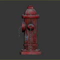 Red Fire Hydrant With Hanging Chains And Metallic Painted Surface