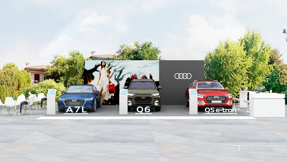 Modern Road Facilities With EV Charging Stations For Audi Vehicles In Green Area 3d model 