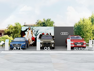 Modern Road Facilities With EV Charging Stations For Audi Vehicles In Green Area 3d model