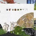 Elegant Garden Landscape Design with White Wall Circular Decor Stone Elements Green Plants Lighting