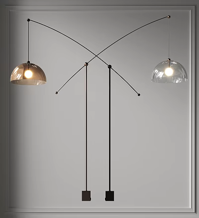 Modern Floor Lamp With Crossed Metal Stand And Glass Shade In Contemporary Living Space 3d model