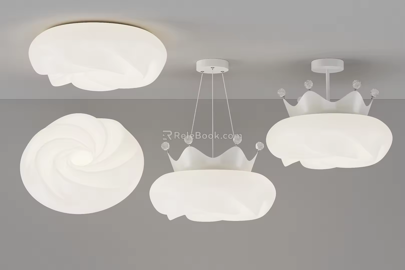 Simple ceiling lamp chandelier flower-shaped cream wind 3d model