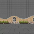 Wavy Stone Feature Wall With Arched Niches And Decorative Green Plants