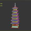 Traditional Chinese Pagoda Model Multi Tiered Design With Green Roofs Red Base And Ornate Details