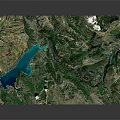 Garden Landscape 3D Terrain Model Displaying Green Mountains Blue Lake and Natural Vegetation