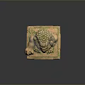 Traditional Stone Lion Statue With Intricate Carvings On Green Patina Pedestal Base